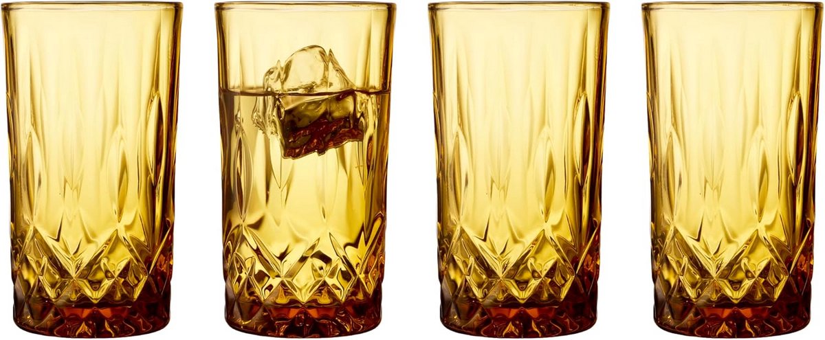 Set van 4 hoge drinkglazen 38 cl Amber