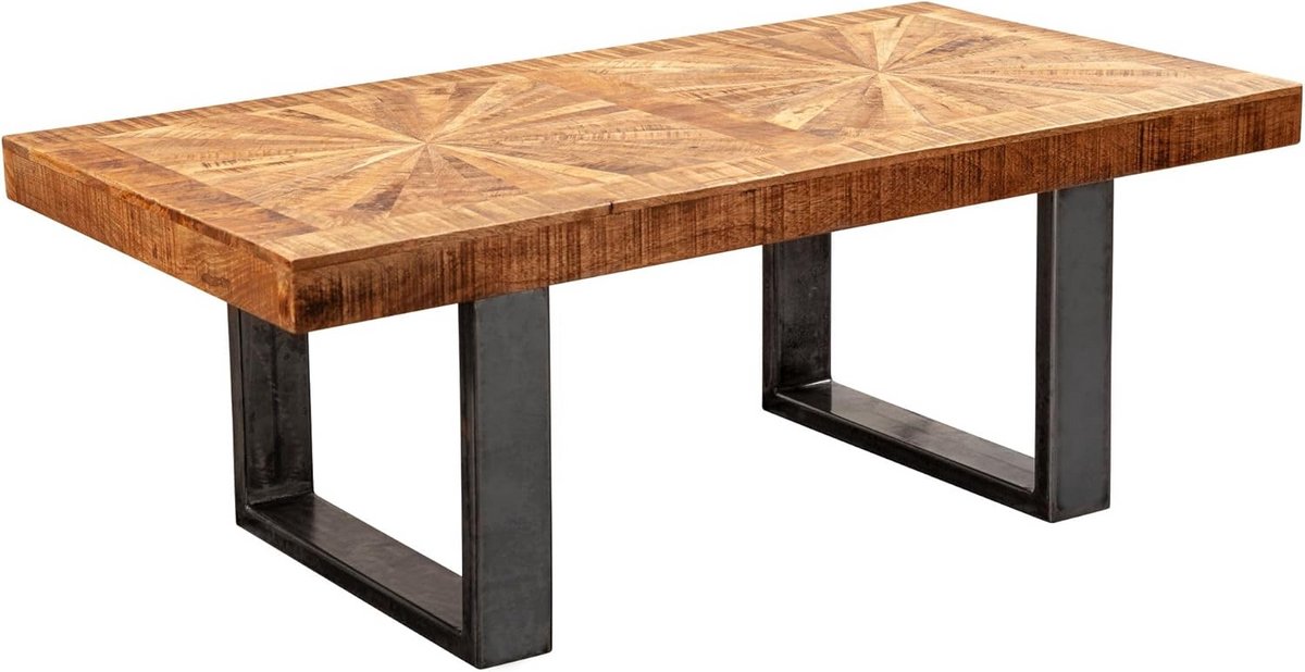 Rustieke salontafel van mangohouten massief hout met metalen onderstel industrieel design
