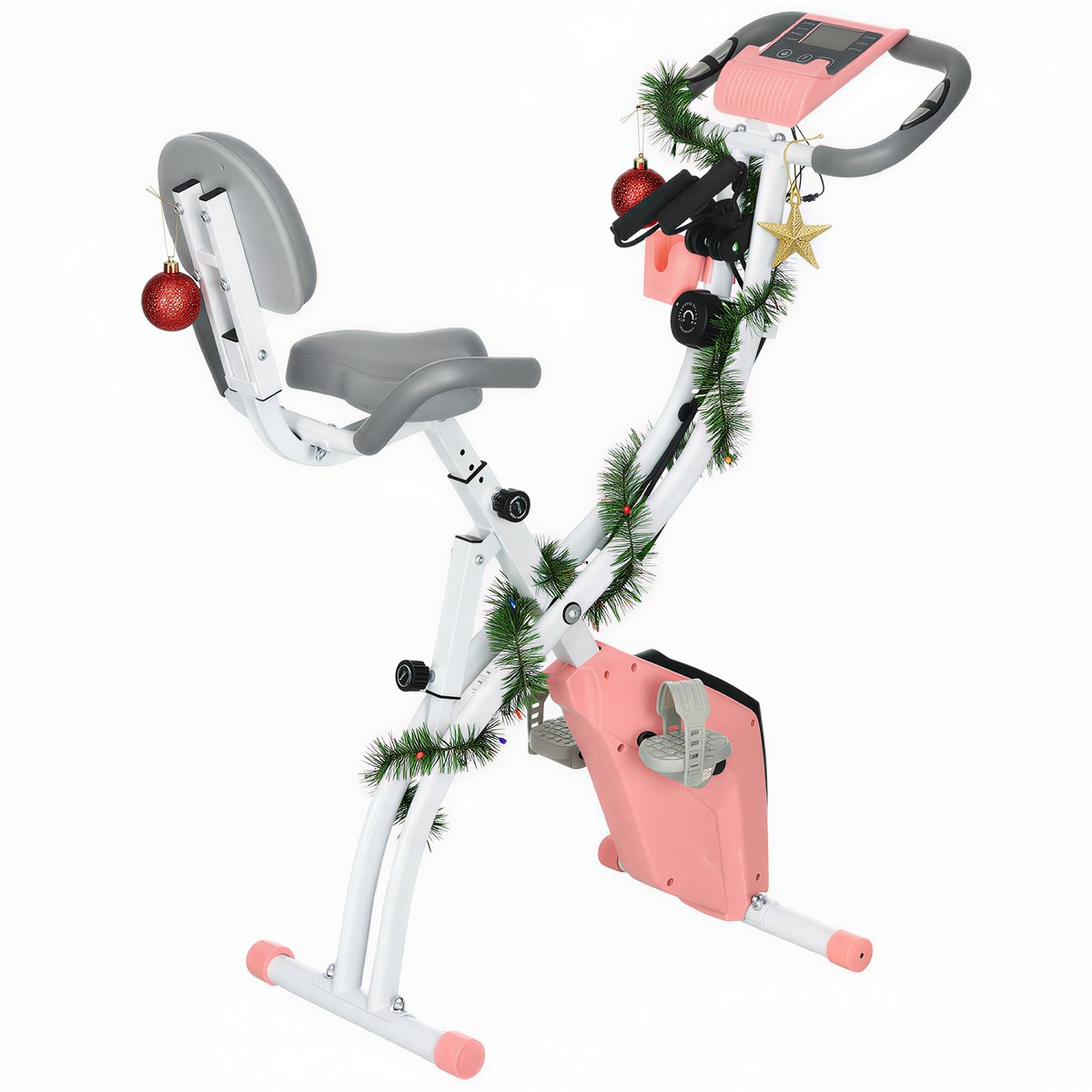 HOMCOM Rosa+Wit Hometrainer met Stalen Frame - HOMCOM-Heimtrainer-Stahl, - €124,90