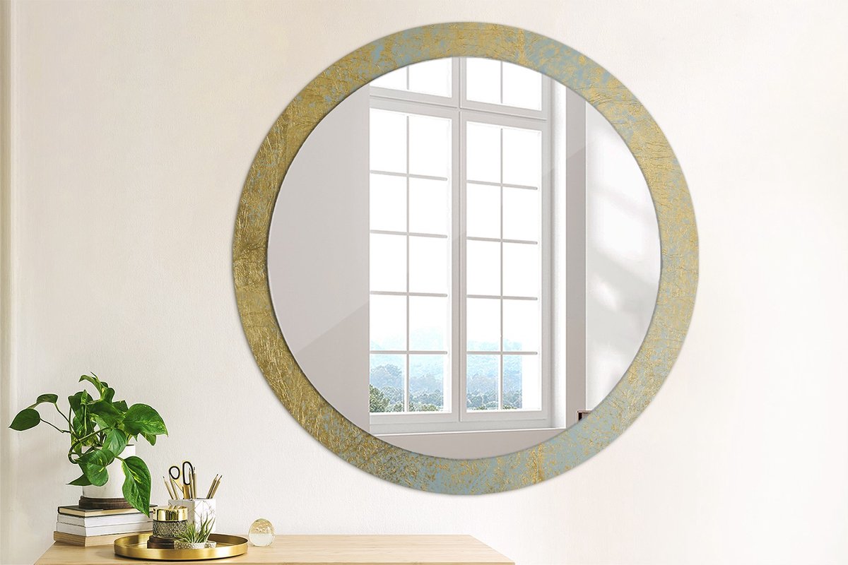 Coloray Bedrukte Spiegel - Loftpatroon Spiegel Met Bedrukte Lijst - 90 cm - Geel Bedrukte Spiegel - Spiegel Met Bedrukte Lijst - Spiegel Met Decoratie - Spiegel Lijst Met Print Geel Loftpatroon