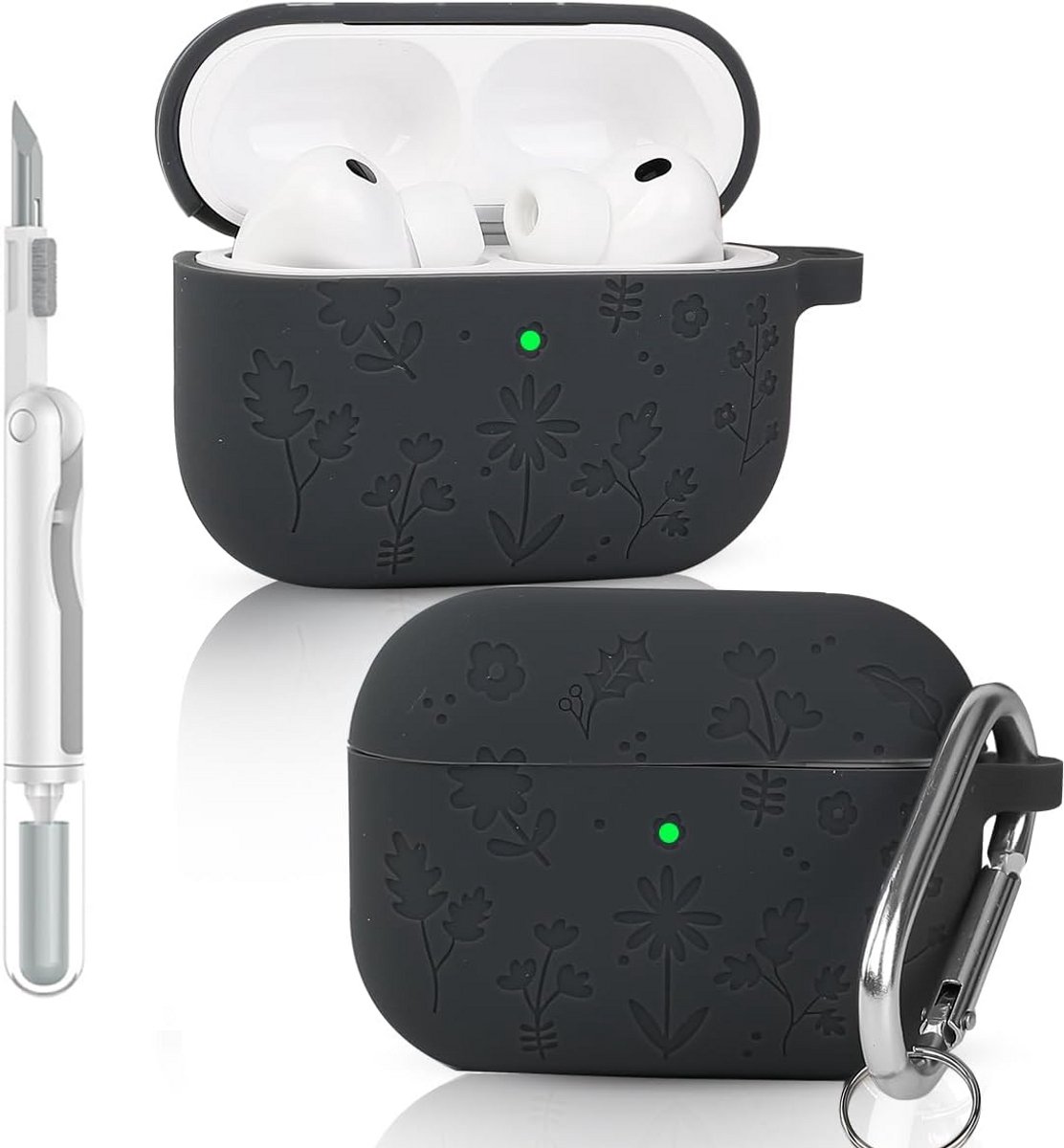 Schokbestendige Siliconen Hoes voor AirPods Pro 3 (2025) met Bloemenpatroon en Reinigingsset