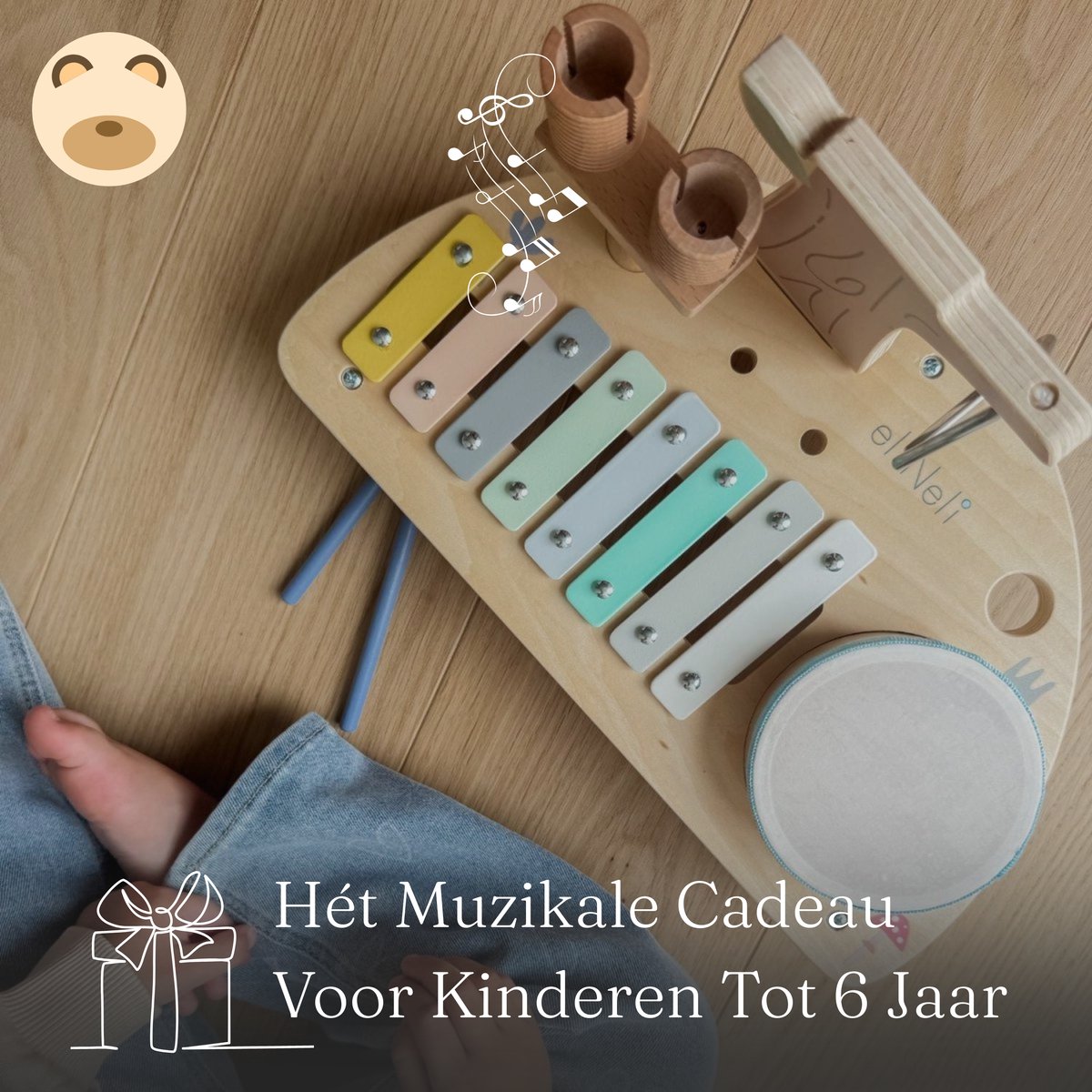 Beebie Babbels - Muziektafel - Bos Editie - Muziek Speelgoed - Houten Speelgoed - Speelgoedinstrumenten - Muziekspeelgoed 1 jaar - Met Xylofoon, Triangel en Trommel — afbeelding 8