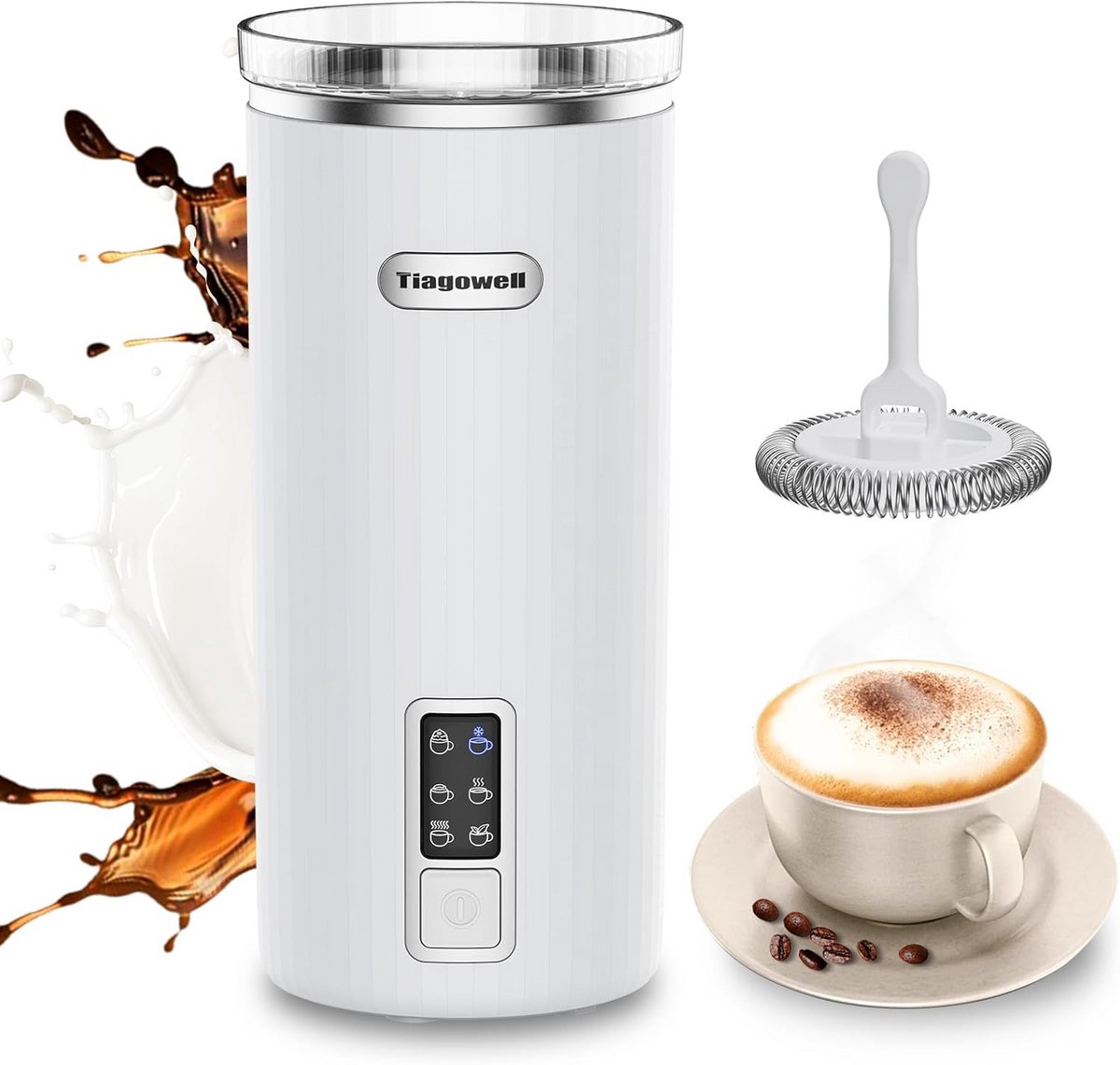 Elektrische Melkopschuimer 6-in-1: Warm & Koud Schuim, Steamer en Melkwarmer met Display