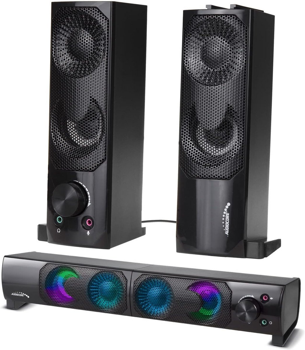 2-in-1 PC Speakers Soundbar met RGB Verlichting - Stereo USB Speakers voor PC en Laptop