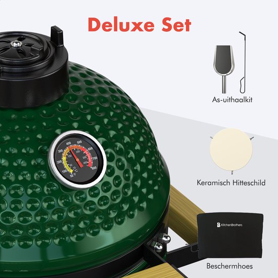 KitchenBrothers Kamado BBQ - PFAS Vrij - 13 Inch Houtskool Barbecue - 27⌀ cm - Deluxe Set - Egg BBQ met Accessoires inclusief Hoes - Groen van Merkloos — afbeelding 4