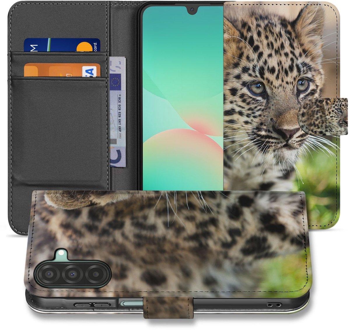 Samsung Galaxy A17 Bookcase Hoesje Met Pasjes Baby Luipaard