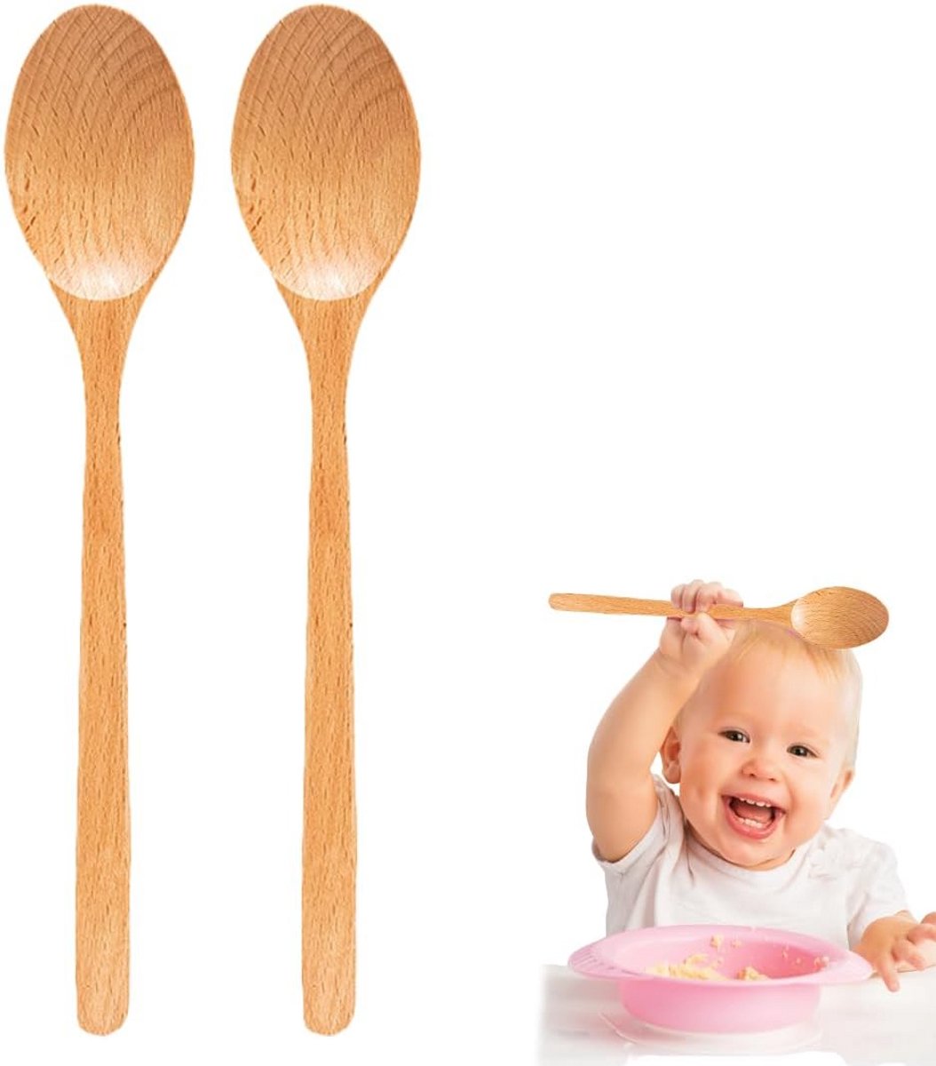 Houten Lepel Set van 2 - Ovale Houten Lepels 23,5 cm voor Koken en Bakken