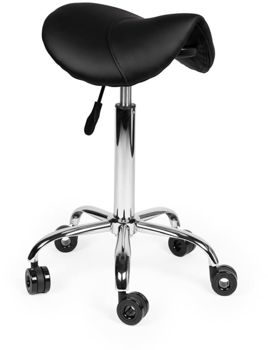 Ergonomische Kapperskruk Zwart op Wielen Standaard (50-68cm) / zonder Voetsteun