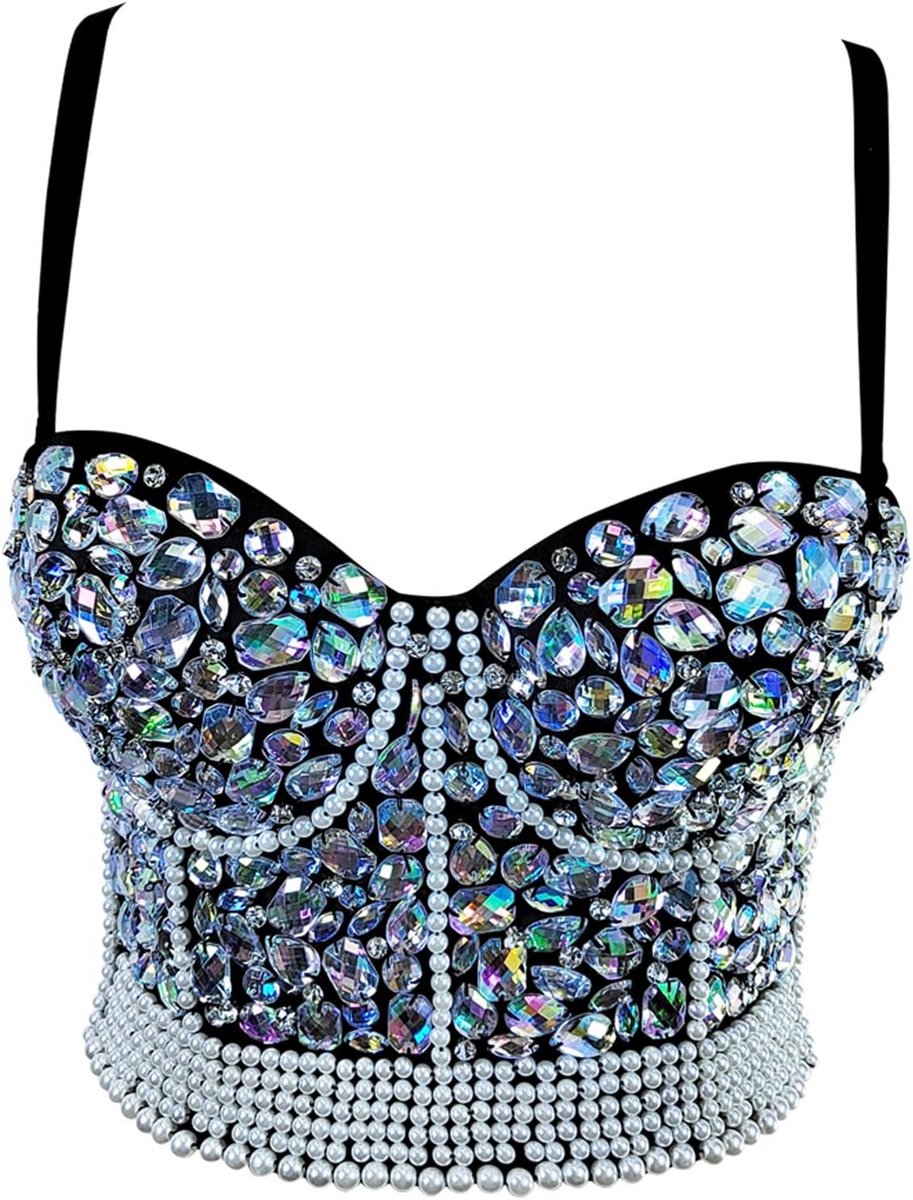 Dames Bustier Crop Top met Strass - Glitter Korset Top voor Feest & Avond Outfits