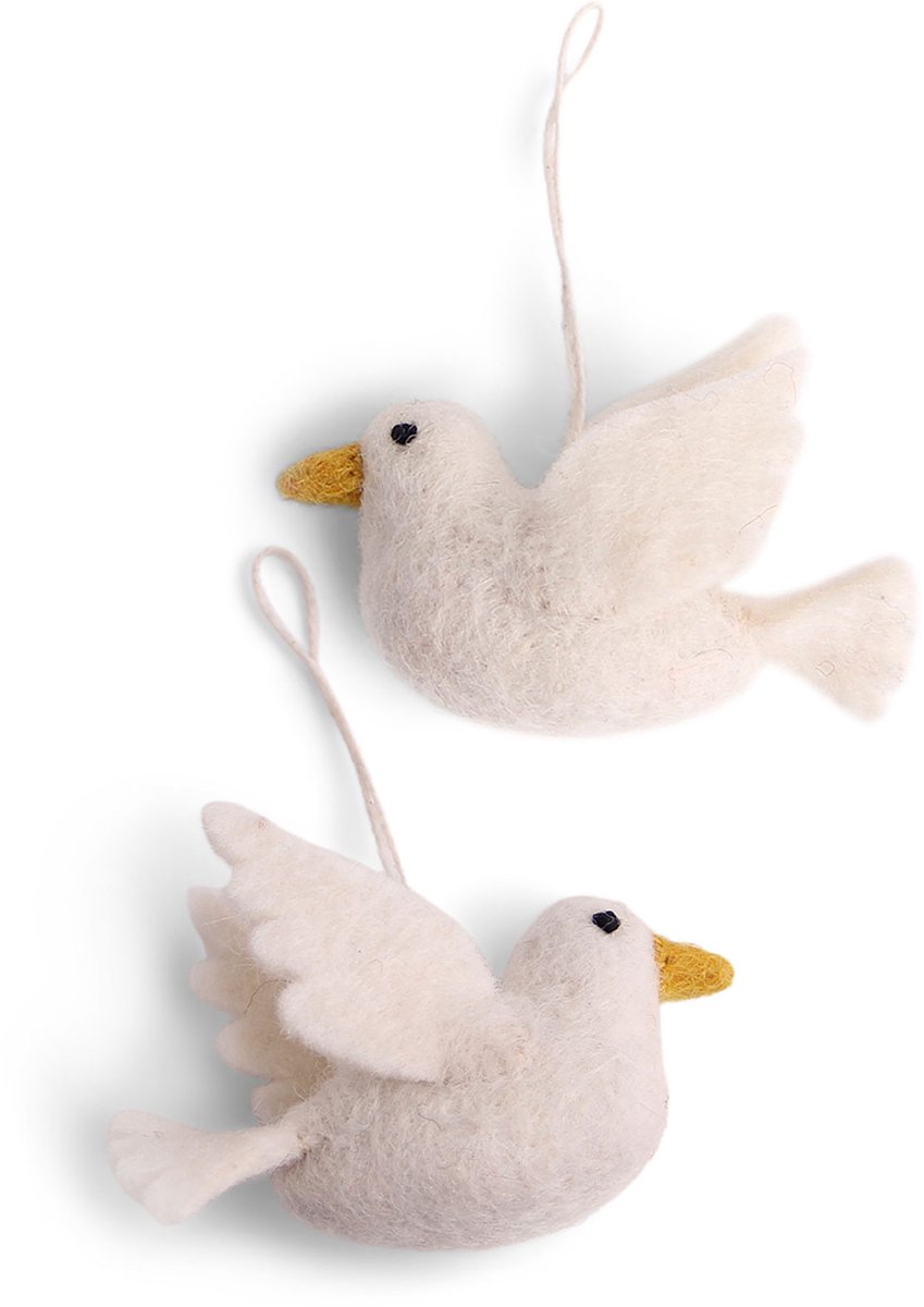 Vilten Vredesduiven - Vilten Vogel - Vogeltje van Vilt - Gry & Sif - Vilten Hangers - Peace of Dove - Vredesduif van vilt 2 stuks