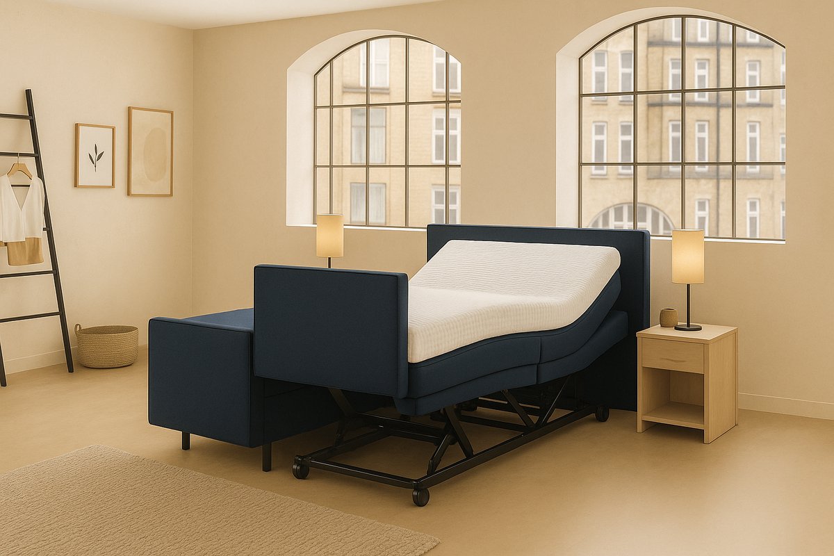 Lecce Hoog Laag Bed 2 Persoons/ Verzorgingsbed /Seniorenbed Elektrisch Verstelbaar 140x220 cm Donker Blauw/Montage optie/Made in NL