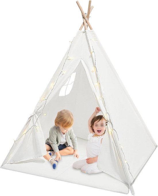 COSTWAY Kinderspeelhuis met sterrenverlichting, prinsessen-/prinses