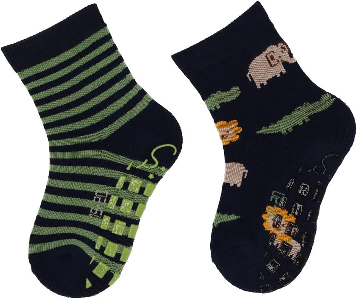 Dubbele Pack ABS Sokjes met Safari Motief en Pluche Zool