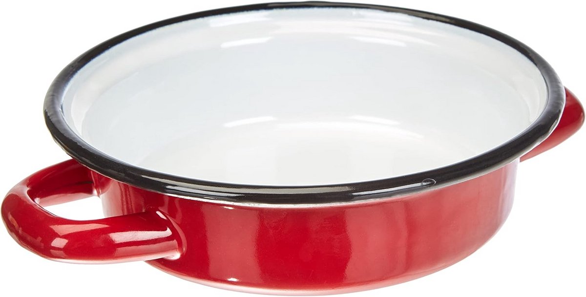 Eierschaal 14 cm geëmailleerd staal rood/wit