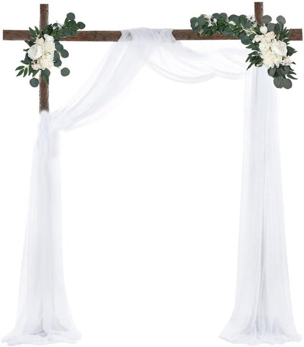 Ronte - Wit Chiffon Bruiloft Gordijn voor Bruiloft Boog Decoratie met Pelmet - Luxe Sfeervolle Decoratieve Gordijnen met Elegante Ausstraling