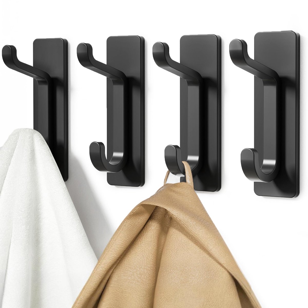 4 stuks - -haken - 305 roestvrij staal - zelfklevende haken - waterdicht - haken zonder boren - wandhaken - geschikt voor handdoeken, kleding en jassen - ideaal voor badkamers en keukens - universele tegelhaken - zwart