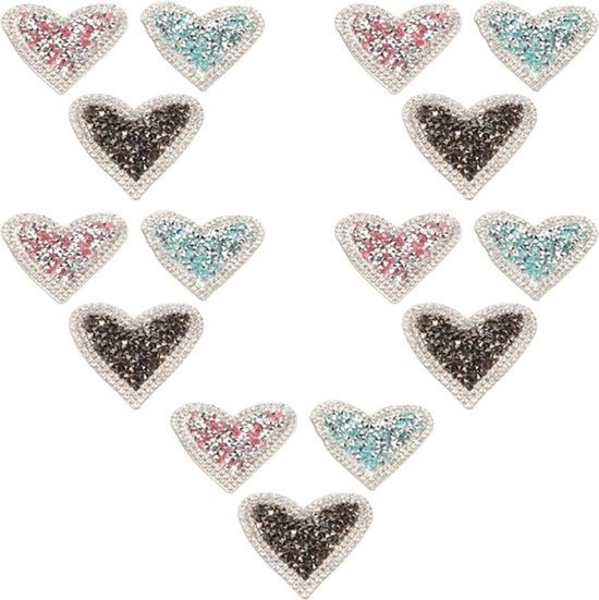 Patchs thermocollants en cristal en forme de cœur - Set de 15 - Autocollants brillants et brillants - Appliques à coudre pour réparation de vêtements - Bricolage
