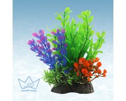 AquaKonings - Aquarium decoratie - Aquarium kunst planten - Nepplanten - Kunstplant -Plant groen/blauw/rood - 13x7x15