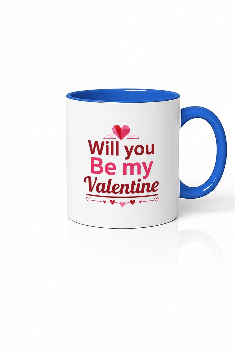 Valentijn Mok 'Will you Be my Valentine' - Romantisch Valentijnscadeau met Blauw Oor