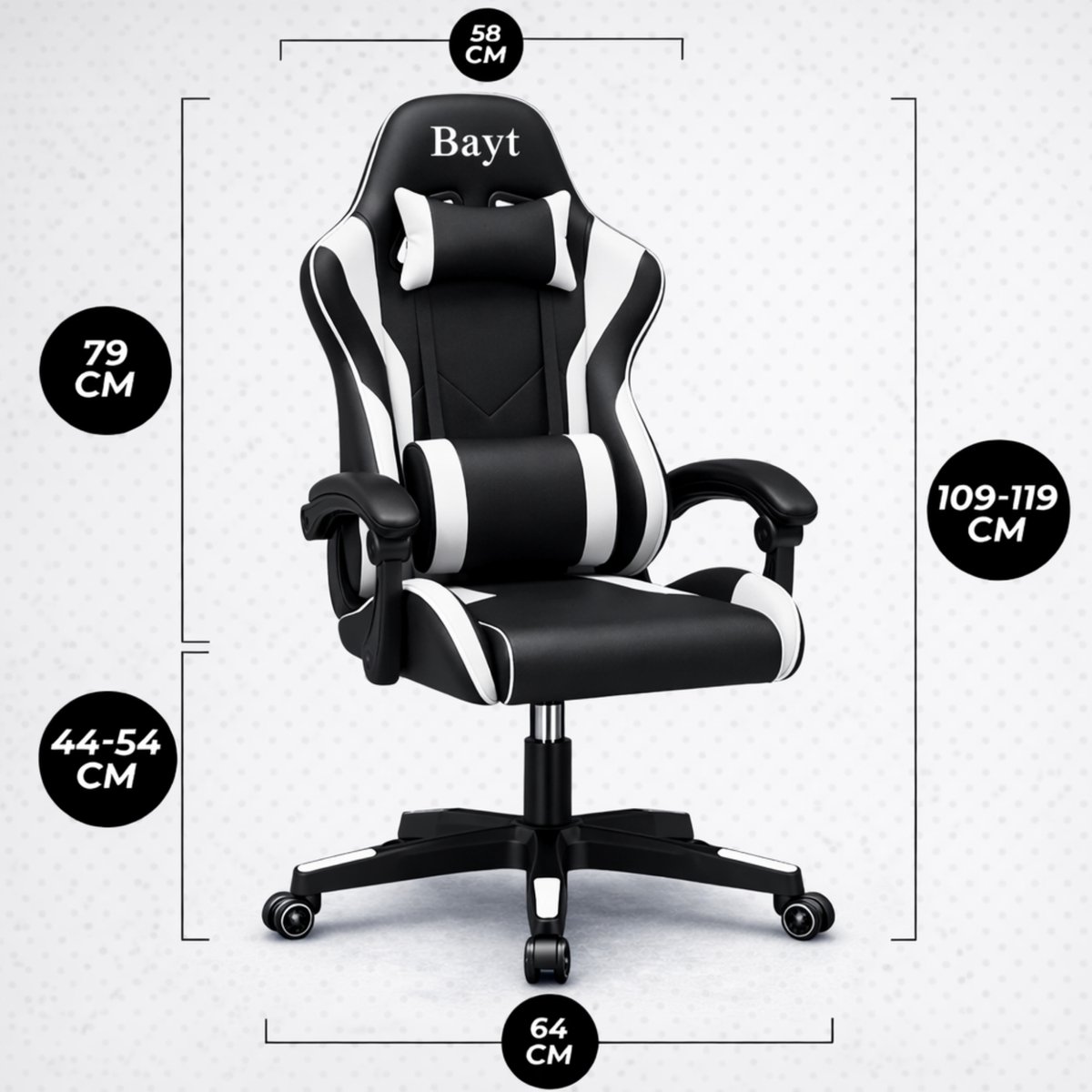 Bayt Gamingstoel Verstelbare Rugleuning Zwart en Wit - afbeelding 2