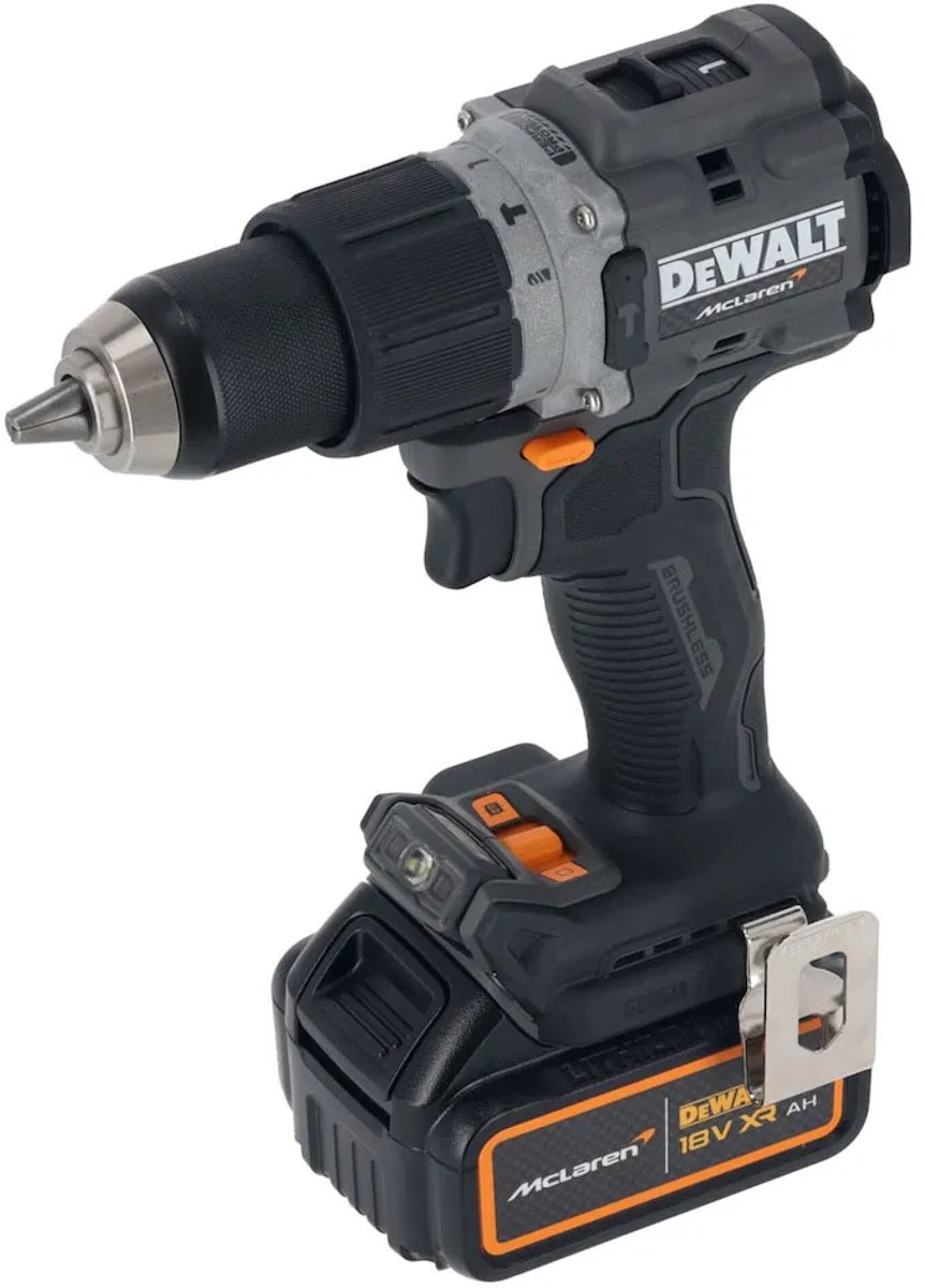DeWALT DCD85MP2T 18 Volt accu-boormachine met klopfunctie, 2x 5,0 Ah XR accu, lader, McLaren koffer en styling – foto 5