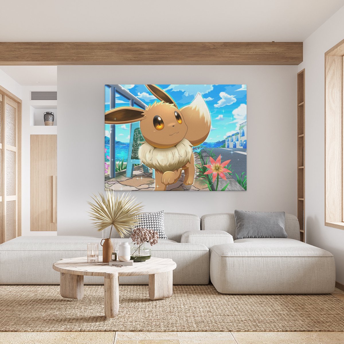 Artaza Canvas Schilderij Eevee Pokemon - 120x90 cm - Wanddecoratie Kinderkamer - Muurdecoratie Jongenskamer - Decoratie Anime Kust