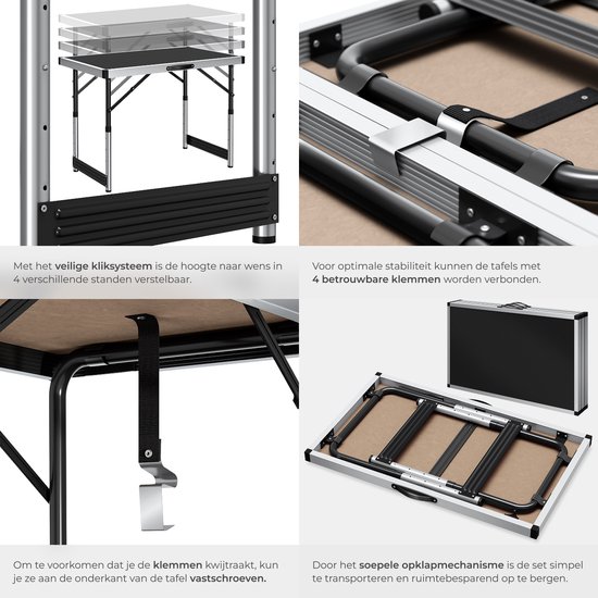 tectake® Aluminium Behangtafel - 3 Stuks - 100 x 60 cm - MDF-panelen - Inklapbare Behang Tafel - Ook te gebruiken als Campingtafel, Partytafel, Rommelmarkttafel, Werktafel - Vouwtafel - Klaptafel - Zwart van TecTake — afbeelding 3