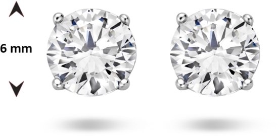 Een paar zilverkleurige oorknoppen van 6mm met heldere, ronde zirkonia's.