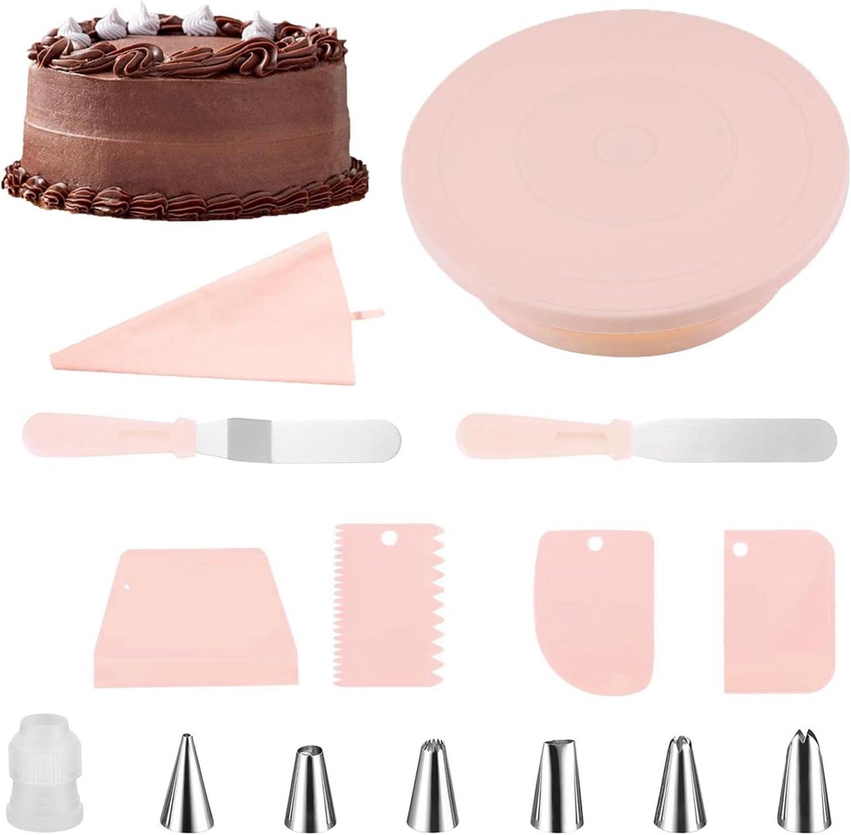 Draaibare taartplaat met 14 accessoires voor taartdecoratie