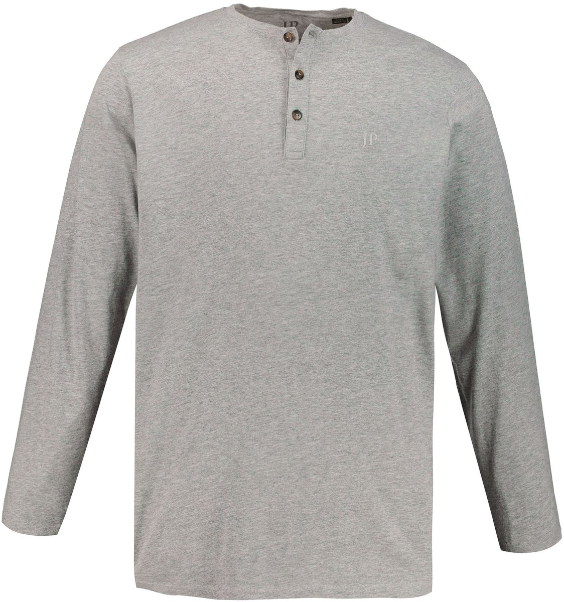 JP 1880 - Heren - Henley basic shirt lange mouwen knoopsluiting - Grijs melange - Maat XL