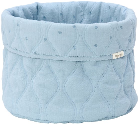 Lichtblauw commandomandje met kleine blaadjes en label 'Little Dutch'.