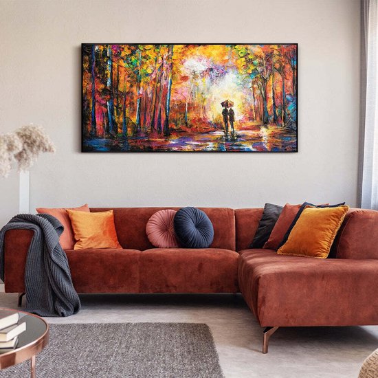 YS Schilderij "Romance" - Handgeschilderd canvas schilderij - Wanddecoratie Abstract - Kleurrijk - Textuur - Muurdecoratie woonkamer - Slaapkamer decoratie - Kamer accessoires - Abstracte schilderij - schilderij canvas Black 100x50
