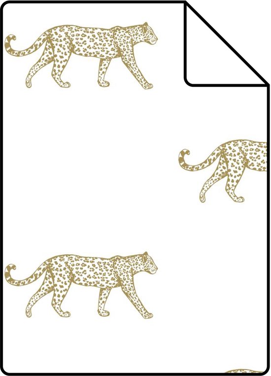 Échantillon Origin Wallcoverings papier peint panthères blanc et or - 347685 - 26,5 x 21 cm
