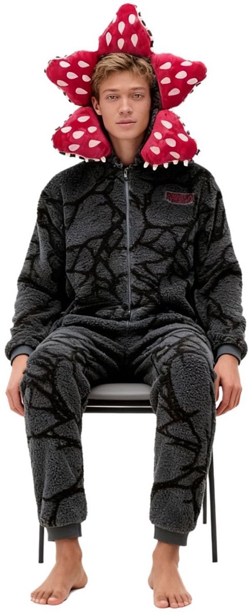 Kraftverdia Unisex 3D Demon Pyjama Lange Mouwen Een Stuk Pyjama Demogorgon Onesie Hooded Fleece Nachtkleding Winter Kerst Pyjama voor Womens Mens
