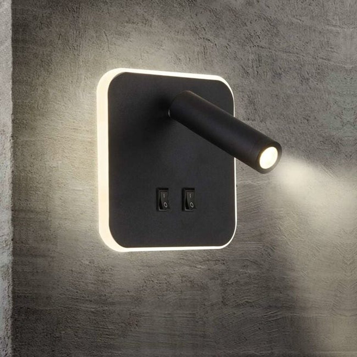 LED-nachtlampje, hotelwandlamp, wandlamp voor naast het bed, gangwandlamp met schakelaar, zwart, 3W + 10W (vierkant)