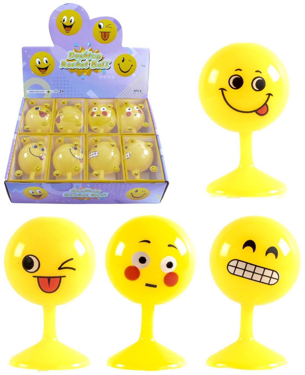 Kidsfun tuimelbal speelgoed geel met smileys en zuignap 11 cm.