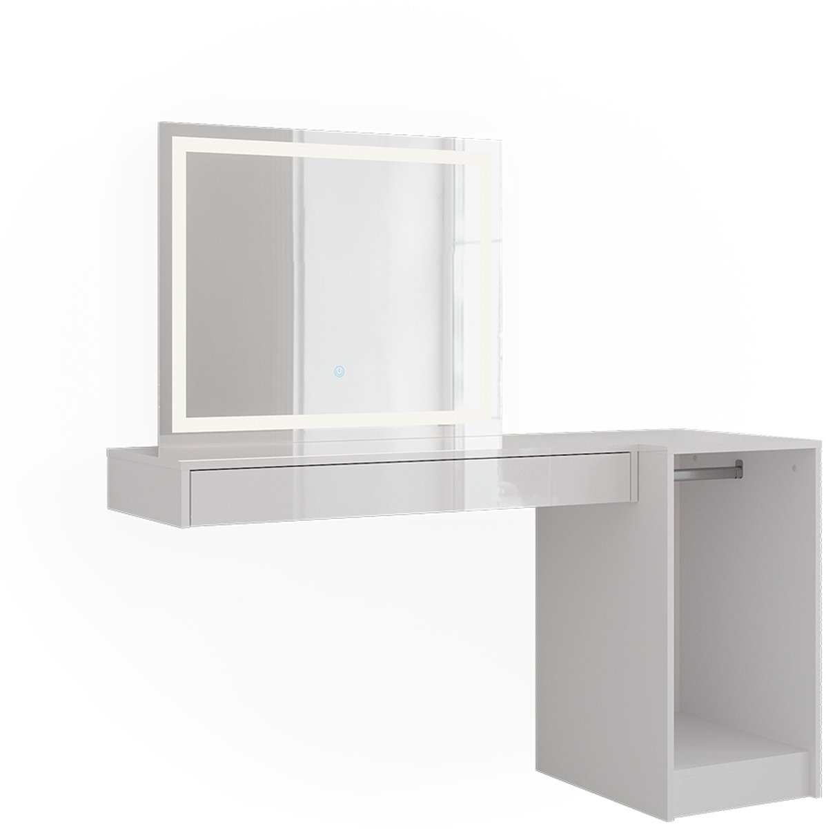 Vicco Kaptafel met licht Sherry, Wit, 140.2 cm met LED-spiegel en module met kledingstang