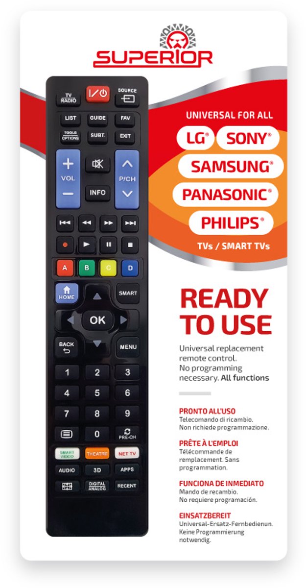 Universele afstandsbediening voor TV LG Samsung Sony Panasonic en Philips, Nee