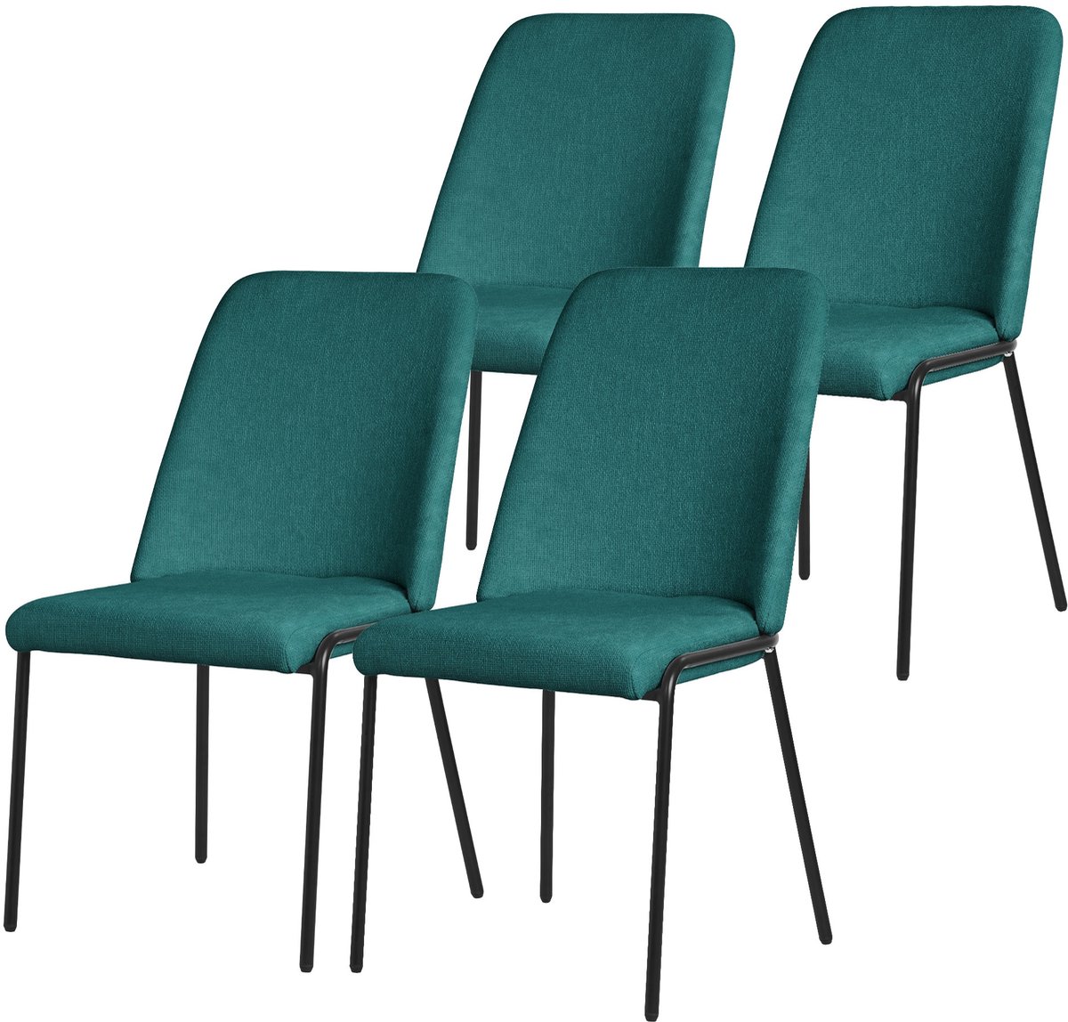 ml-design benzine eetkamerstoelen set van 4 gestoffeerde keukenstoelen comfortabel ergonomisch zachte polyester zitting hoge rugleuning metalen poot modern scandinavisch luxe design woonkamer eethoek keuken stoelen elegant minimalistisch Petrol
