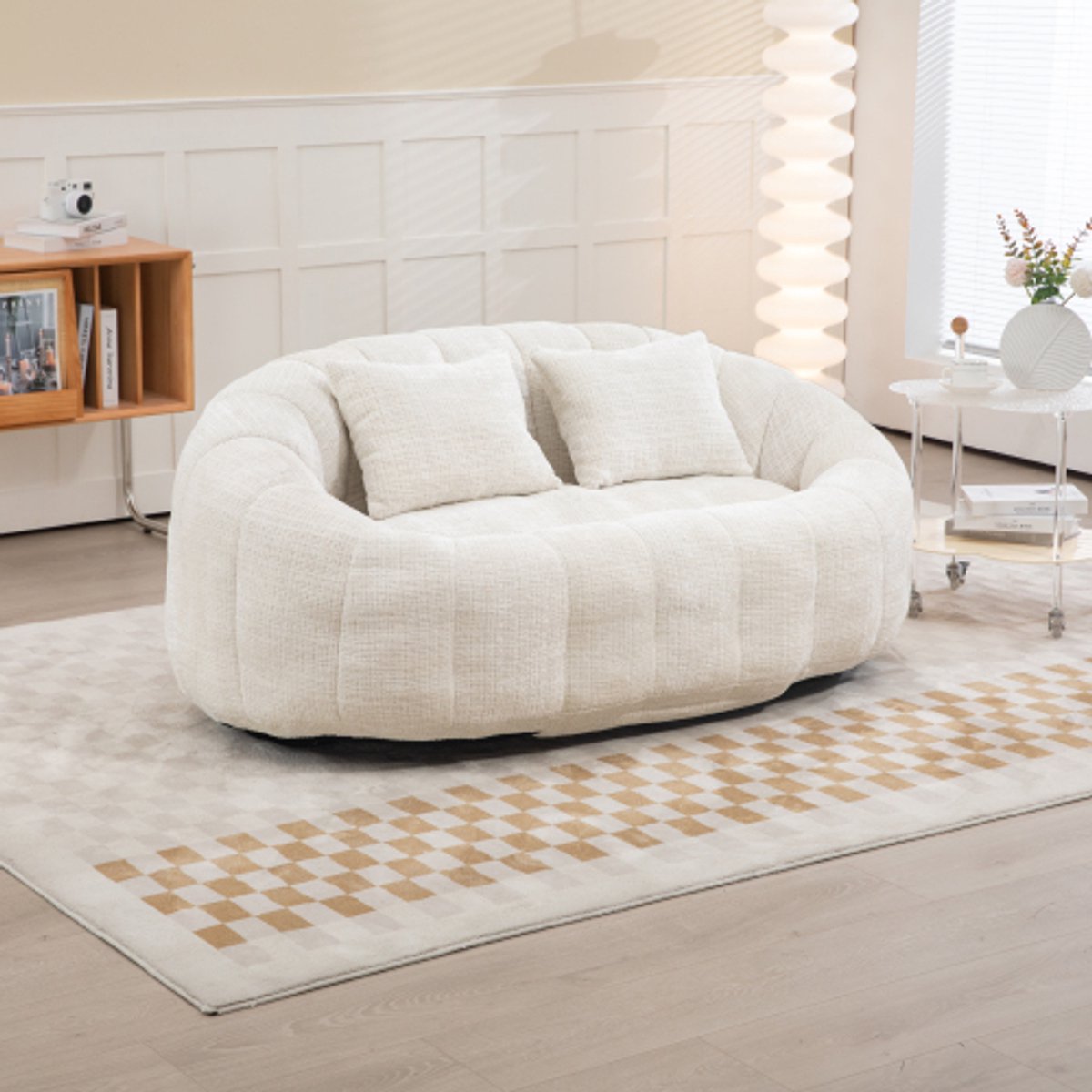 Bonkenbank Luie Bank Duurzame Comfort Lounger Hoge Rug Bonkenstoel Zitbank voor Volwassenen en Kinderen, Binnen & Buiten, Accent Vloer Zachte Lounge Stoel (Beige Chenille)