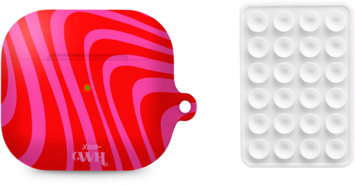 xoxo Wildhearts AirPods hoesje Berry Much Rood & Roze + Telefoonsticker Stick On Me Square Wit – geschikt voor AirPods 4