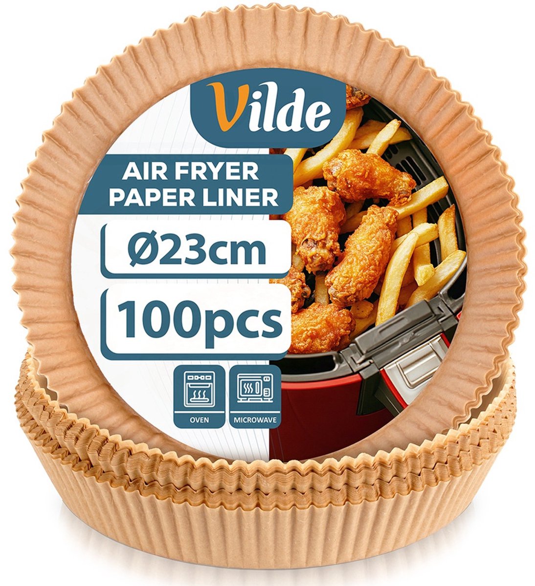 Airfryer Bakje zonder Olie Papier Rond 23 cm 100 stuks - Vorm voor Luchtfriteuse - Frituurmandje - Bakpapier - Accessoires