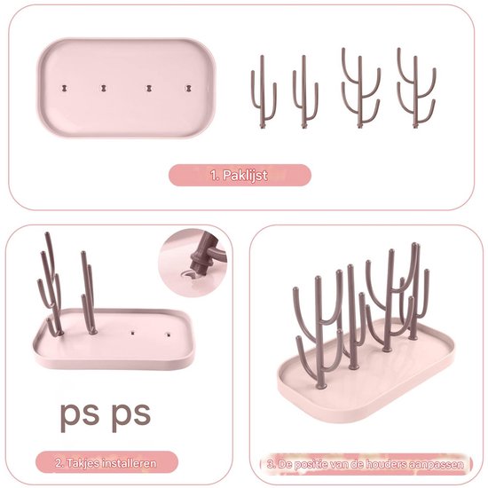Ynkkvre - Droogrek voor babyflessen - Baby Flessenrek - Flessen Droogrek - 4 Verstelbare Armen - Opvouwbaar Design - BPA-Vrij PP - Inclusief Opvangbak van Ynkkvre — afbeelding 5