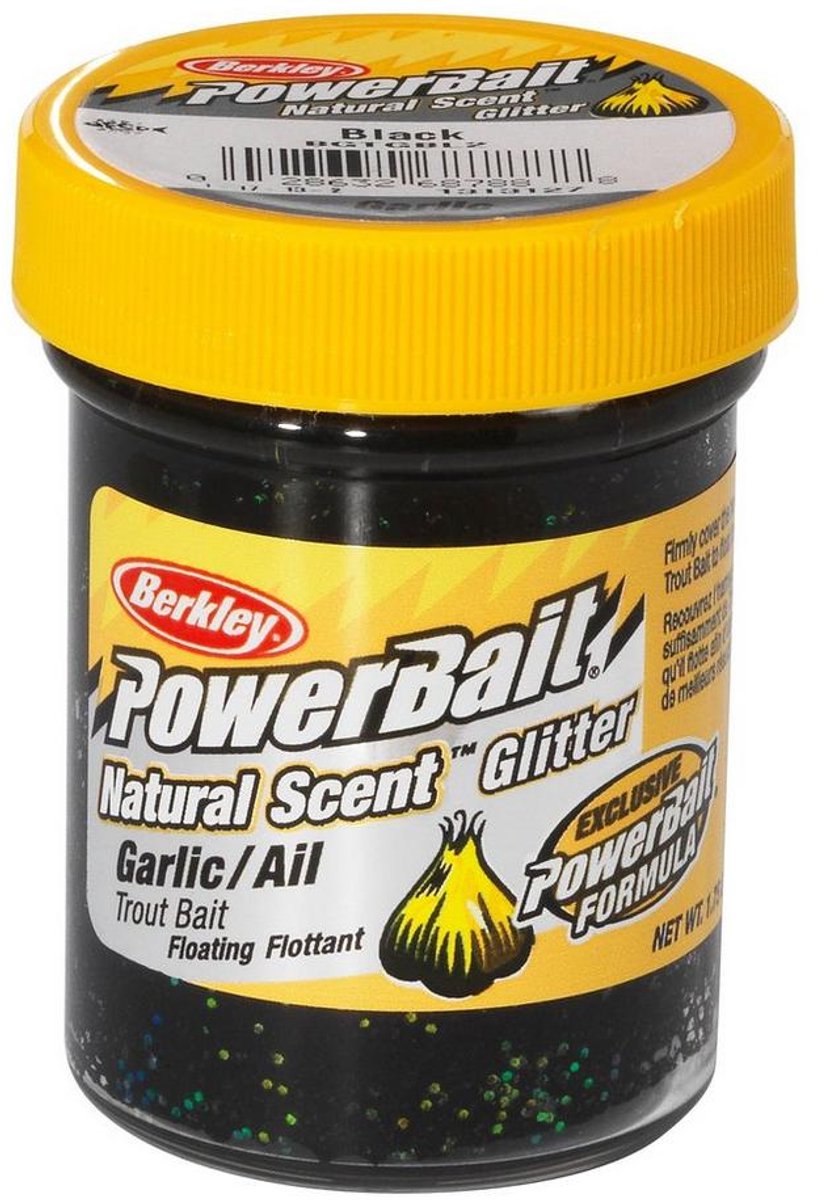 Berkley PowerBait Natural Glitter Trout Dough | 50g Garlic Black Glitter