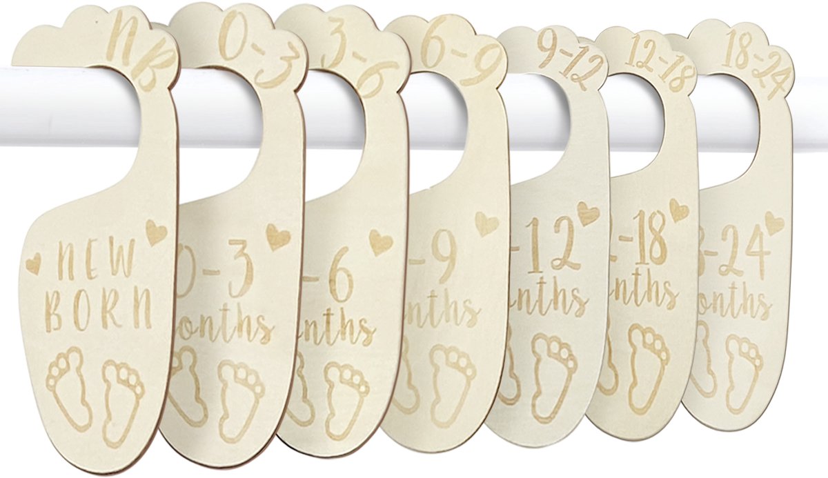 Purepeak Maathangers Baby Set 7 Stuks - Kledinghangers - Kastverdeler Kind - Maatverdelers voor Babykleding