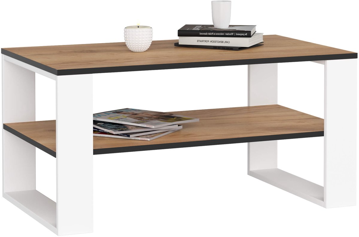 Salontafel Koffietafel ALEX / Wit - Craft Eik / 92x45x53 cm