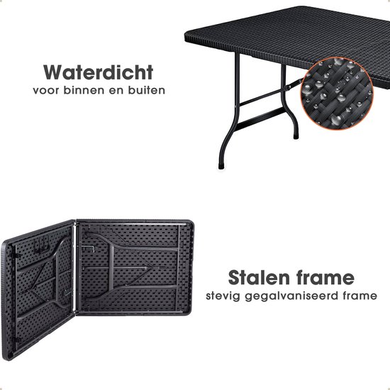 Lenx Klaptafel - Inklapbare tafel - Inclusief Zwarte Tafelhoes - 180x75x74cm -Opvouwbare Tuintafel - Vouwtafel - 6 tot 8 Personen - Rattan van Merkloos — afbeelding 4