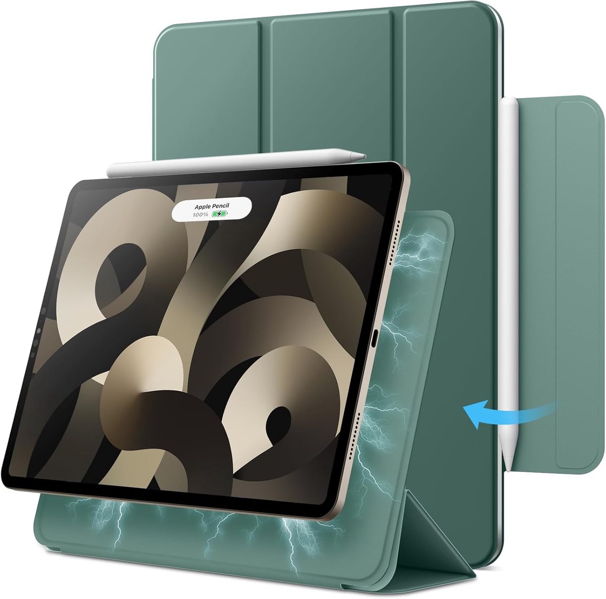 Zandarix Geschikt voor Apple iPad Air 11 inch M4/M3/M2 2026/2025/2024 - Magnetische Hoes - Automatische Slaap/Waak Functie - Magnetische Bevestiging - Slank Tablethoes - Mistig Groen