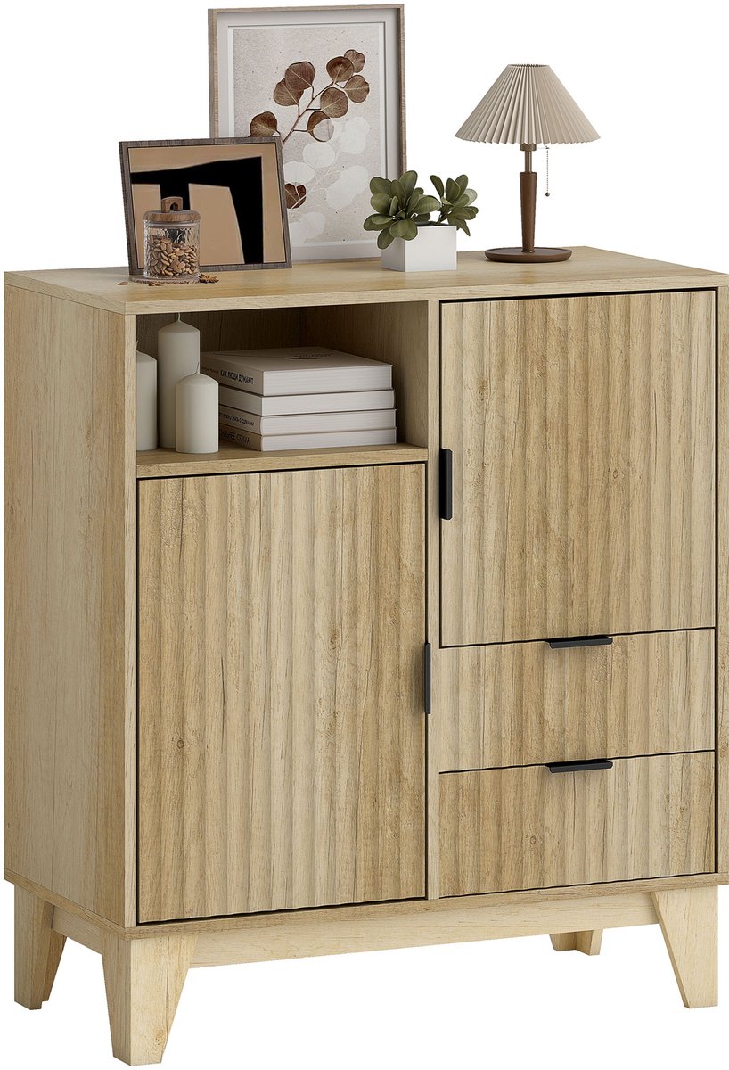 HOMCOM Dressoir - Spaanplaat - 80x40x90cm - Natuurlijk hout