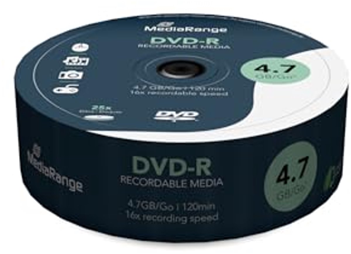 DVD-R 4.7 GB (16x snelheid, 25 stuks) voor efficiënte gegevensopslag